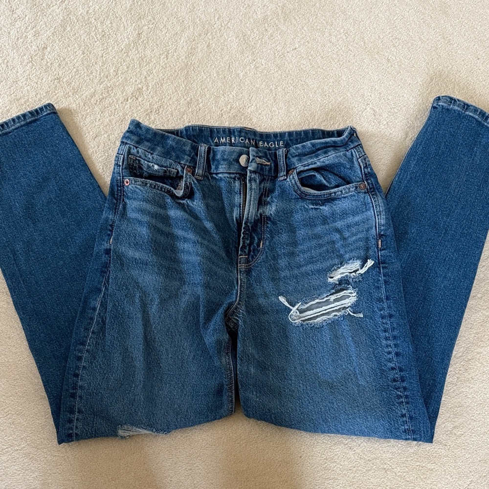 American Eagle Outfitters Distressed Blue Straight Leg Jeans